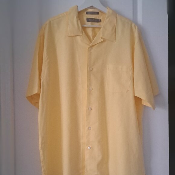DANIEL CREMIEUX Shirt Short-Sleeve Button Front Collared Casual Yellow Mens XL - Picture 3 of 13